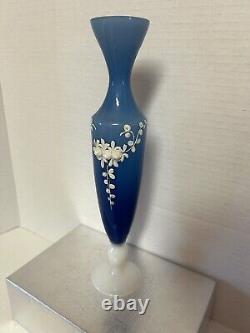 10.5 French Pierre Schneider Opaline Veritable Appl. Flower Art Glass Bud Vase