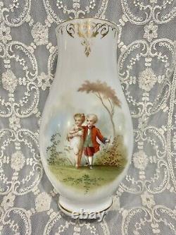 10 Antique French Bohemian Baccarat White Opaline Glass Vases Hand Painted