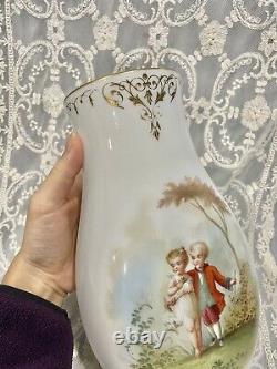 10 Antique French Bohemian Baccarat White Opaline Glass Vases Hand Painted