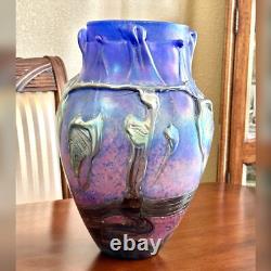 14 Signed Vase Jean-Claude Novaro 1986 Iridescent Cobalt Blue Studio Glass Vase