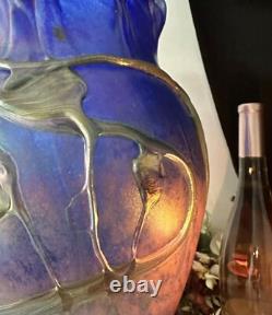 14 Signed Vase Jean-Claude Novaro 1986 Iridescent Cobalt Blue Studio Glass Vase