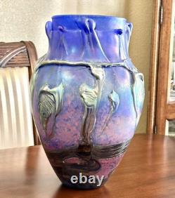 14 Signed Vase Jean-Claude Novaro 1986 Iridescent Cobalt Blue Studio Glass Vase