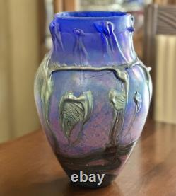 14 Signed Vase Jean-Claude Novaro 1986 Iridescent Cobalt Blue Studio Glass Vase