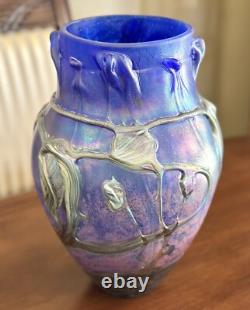 14 Signed Vase Jean-Claude Novaro 1986 Iridescent Cobalt Blue Studio Glass Vase