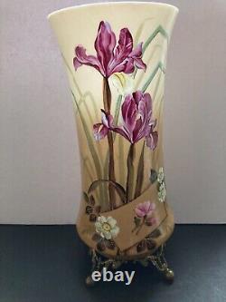 14 tall Hand painted ormulu footed Vase France
