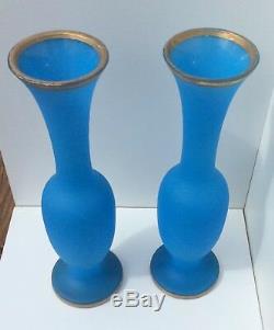 15 Pair Baccarat French Blue Opaline Art Glass Vases