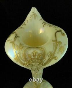 16 Antique French Iridescent Hand Painted Gold Enamel Rococo Art Glass Vase