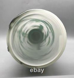 16 Emile Galle Style Green Bamboo and Bird Cut Frosted Glass Vase