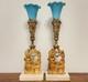 17 Antique Blue Glass Epergne Vases Marble Mantle Set Gilt Metal Belle Epoque