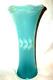 1880s FRENCH BLUE OPALINE GLASS VASE HP WHITE RUFFLED TEXTURED CASED HAND BLOWN