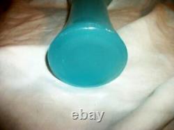 1880s FRENCH BLUE OPALINE GLASS VASE HP WHITE RUFFLED TEXTURED CASED HAND BLOWN