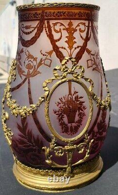 1890's Abel COMBE Paris, Bronze Mounts, Louis XV Belle Époque, Cameo Glass, Vase