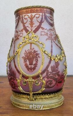 1890's Abel COMBE Paris, Bronze Mounts, Louis XV Belle Époque, Cameo Glass, Vase