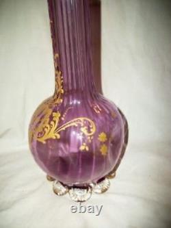 1890s FRENCH LEGRAS VASE HANDBLOWN GLASS PINCHED GILT ENAMELED STUNNING ANTIQUE