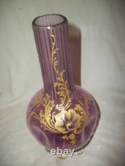 1890s FRENCH LEGRAS VASE HANDBLOWN GLASS PINCHED GILT ENAMELED STUNNING ANTIQUE