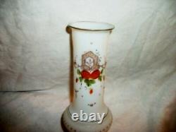 1890s FRENCH OPALINE CLAM BROTH GLASS VASE HP MORIAGE FLORAL HANDBLOWN PONTIL