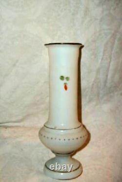 1890s FRENCH OPALINE CLAM BROTH GLASS VASE HP MORIAGE FLORAL HANDBLOWN PONTIL