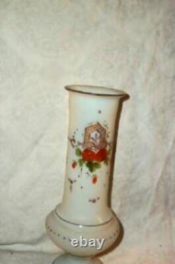 1890s FRENCH OPALINE CLAM BROTH GLASS VASE HP MORIAGE FLORAL HANDBLOWN PONTIL