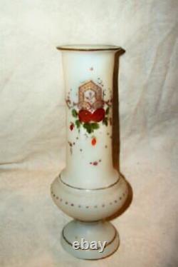 1890s FRENCH WHITE OPALINE GLASS VASE HANDBLOWN BRISTOL HP MORIAGE PONTIL