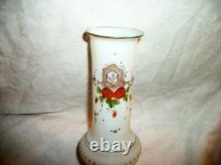 1890s FRENCH WHITE OPALINE GLASS VASE HANDBLOWN BRISTOL HP MORIAGE PONTIL