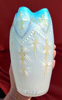 1900 Antique French LEGRASS MONT JOYE (Mt Washington) Enameled Satin Glass Vase