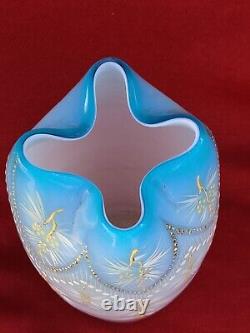 1900 Antique French LEGRASS MONT JOYE (Mt Washington) Enameled Satin Glass Vase