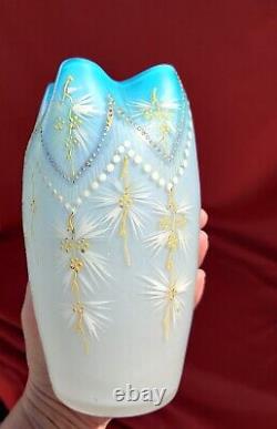 1900 Antique French LEGRASS MONT JOYE (Mt Washington) Enameled Satin Glass Vase