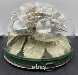 1900 Victorian Cemetry/funeral Immortelle Glass Dome Ceramic Bisque Flowers Dove