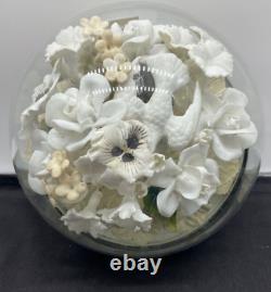 1900 Victorian Cemetry/funeral Immortelle Glass Dome Ceramic Bisque Flowers Dove