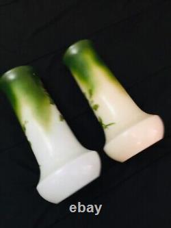 1910 Antiques French Glass Vases Set Hand Painted Art Nouveau Translucent Floral