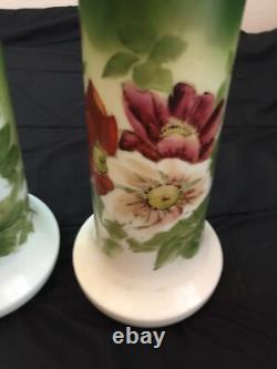 1910 Antiques French Glass Vases Set Hand Painted Art Nouveau Translucent Floral