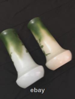 1910 Antiques French Glass Vases Set Hand Painted Art Nouveau Translucent Floral