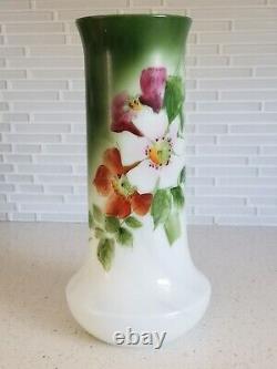 1910 Art Nouveau French Glass Vase Translucent Handpainted Camillia