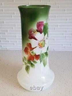 1910 Art Nouveau French Glass Vase Translucent Handpainted Camillia