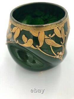 1910 French Montjoye Legras Vase Art Nouveau Green Aventurine/paillete Glass