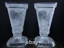 1920's French Art Deco Baccarat Chinoiserie art glass vases