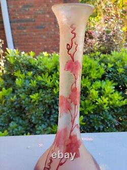 1920s Legras French Art Nouveau Cameo Glass Vase, Rubis Signed 15 3/4 Signed
