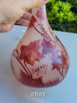 1920s Legras French Art Nouveau Cameo Glass Vase, Rubis Signed 15 3/4 Signed