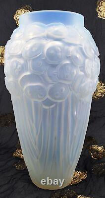 1930's French Art Deco Relief Frosted Glass Vase Cubist and Geometric Design
