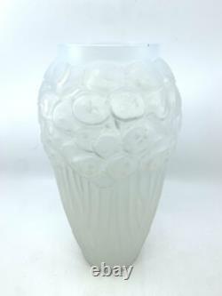 1930's French Art Deco Relief Frosted Glass Vase Cubist and Geometric Design