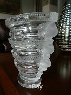 1930's Rene Lalique France Crystal & Frosted SAINT MARC Birds Vase with LABEL
