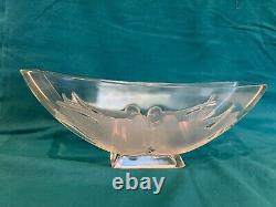 1930's Signed Verlys Large Footed Glass Vase with Doves