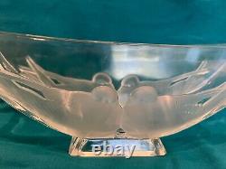 1930's Signed Verlys Large Footed Glass Vase with Doves