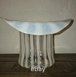 1939 Fenton Glass Rib Optic French Opalescent Top Hat Vase 6 X 8 LARGE RARE