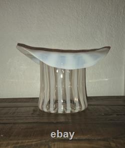 1939 Fenton Glass Rib Optic French Opalescent Top Hat Vase 6 X 8 LARGE RARE