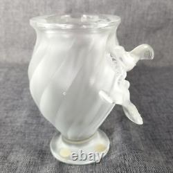 1950s Lalique Small French Crystal Glass Rosine Vase with Birds in Flight Signed