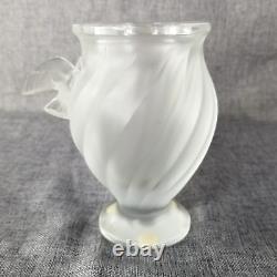 1950s Lalique Small French Crystal Glass Rosine Vase with Birds in Flight Signed