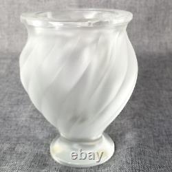 1950s Lalique Small French Crystal Glass Rosine Vase with Birds in Flight Signed