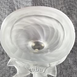 1950s Lalique Small French Crystal Glass Rosine Vase with Birds in Flight Signed