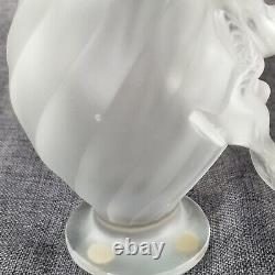 1950s Lalique Small French Crystal Glass Rosine Vase with Birds in Flight Signed